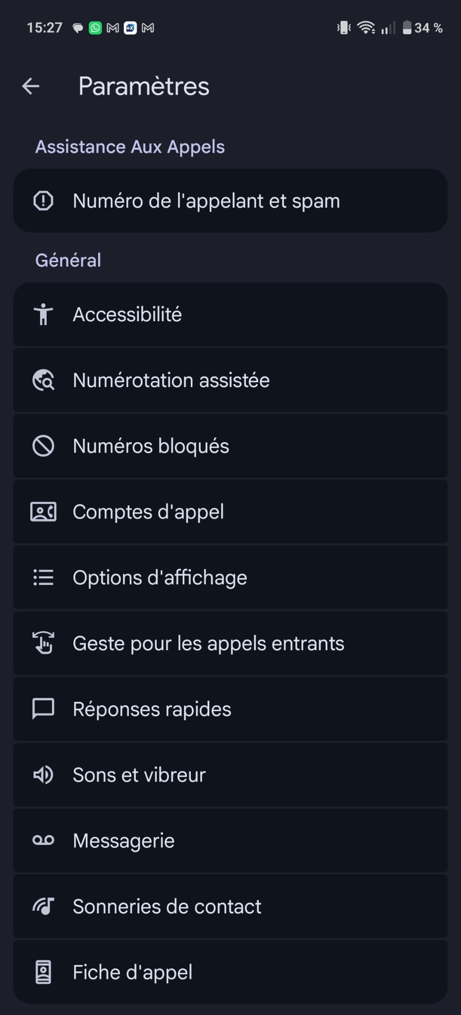 Paramètres du téléphone Android